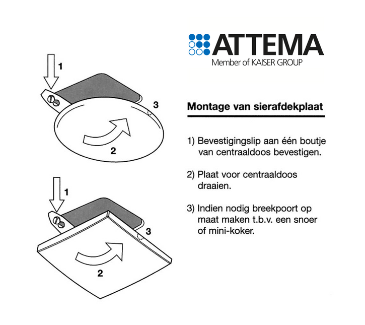 Attema Plafond afdekplaat Ø125 mm | Wit, rond