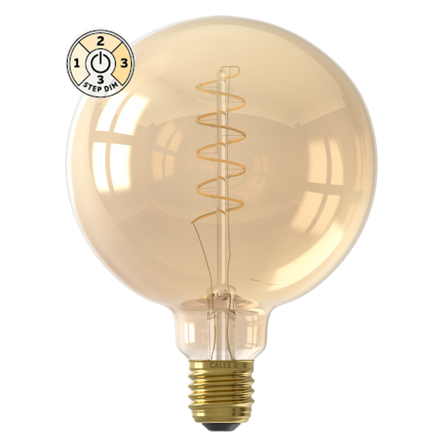 Calex 3-staps Dimbare LED lamp Flex Filament - G125 Globe - E27 | Goud