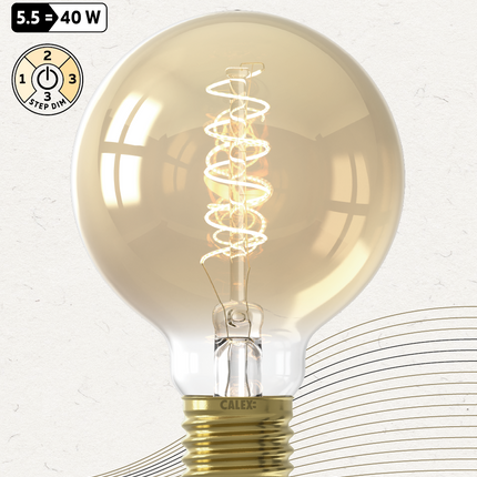 Calex 3-staps Dimbare LED lamp Flex Filament - G80 (Globe) - E27 | Goud
