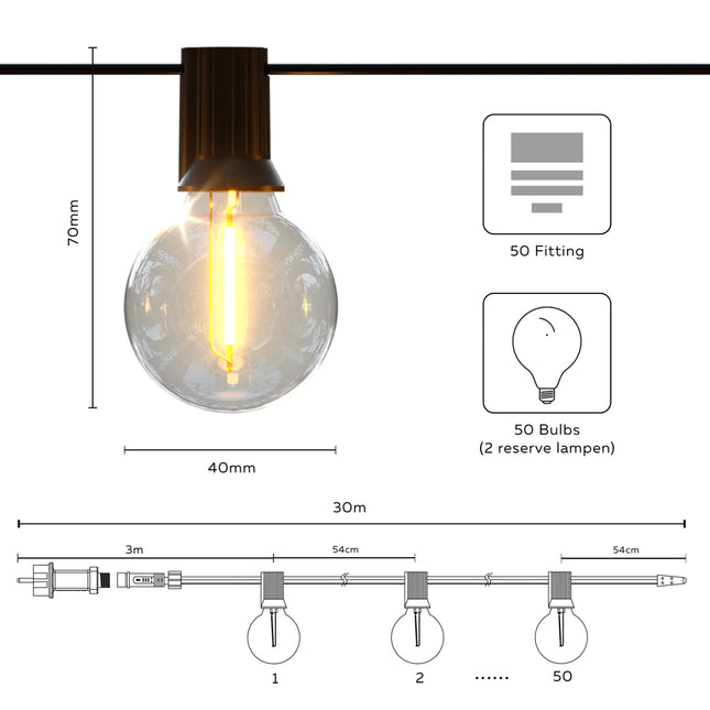 Calex Calex Lichtsnoer voor buiten | 30 meter (50 lampjes)