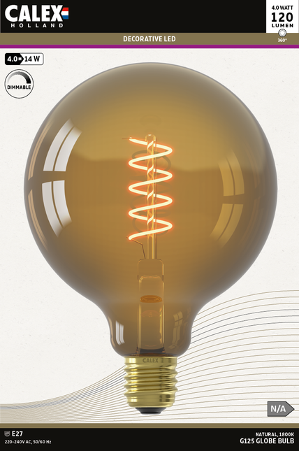 Calex LED lamp Flex Filament - G125 Globe - E27 | Natural
