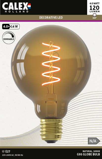 Calex LED lamp Flex Filament - G95 Globe - E27 | Natural