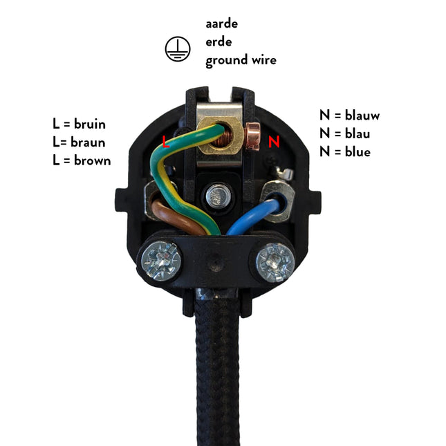 Kaiser Stekker rond met zij invoer (haaks) zwart - bakeliet look (geaard / penaarde) NL+BE