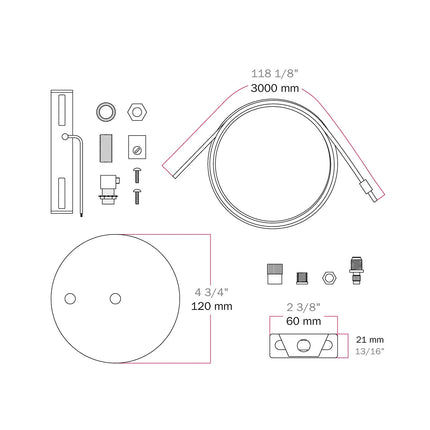 Kynda Light Plafondkap Kit met staalkabel & hoogteversteller - Ø120mm | Zwart (mat)