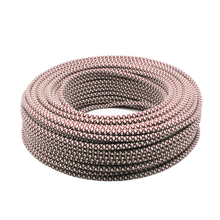 Kynda Light Strijkijzersnoer Creme & Bordeaux - rond, linnen - kruis patroon