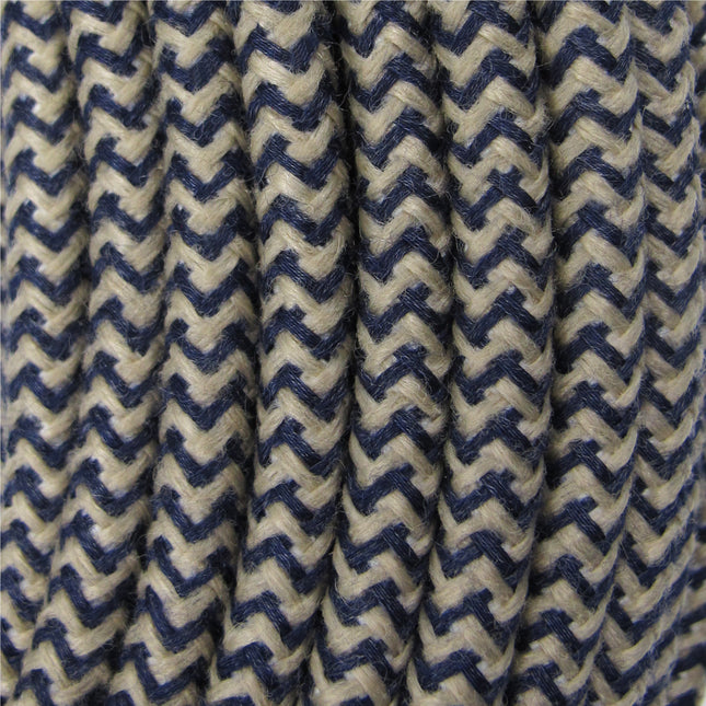 Kynda Light Strijkijzersnoer Zand & Donkerblauw - rond linnen - zigzag patroon